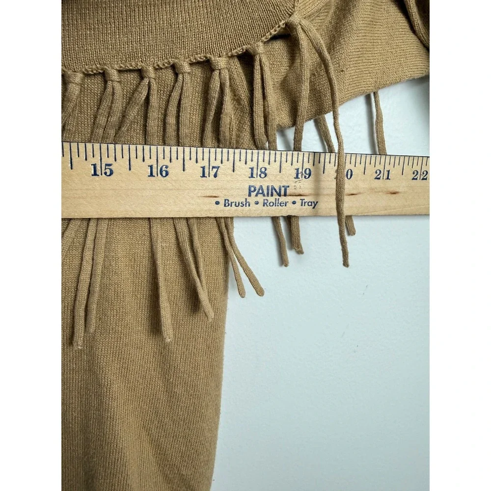 Michael Kors Womens Camel Tan Cowl Neck Fringe Trim Angora Blend Sweater Small